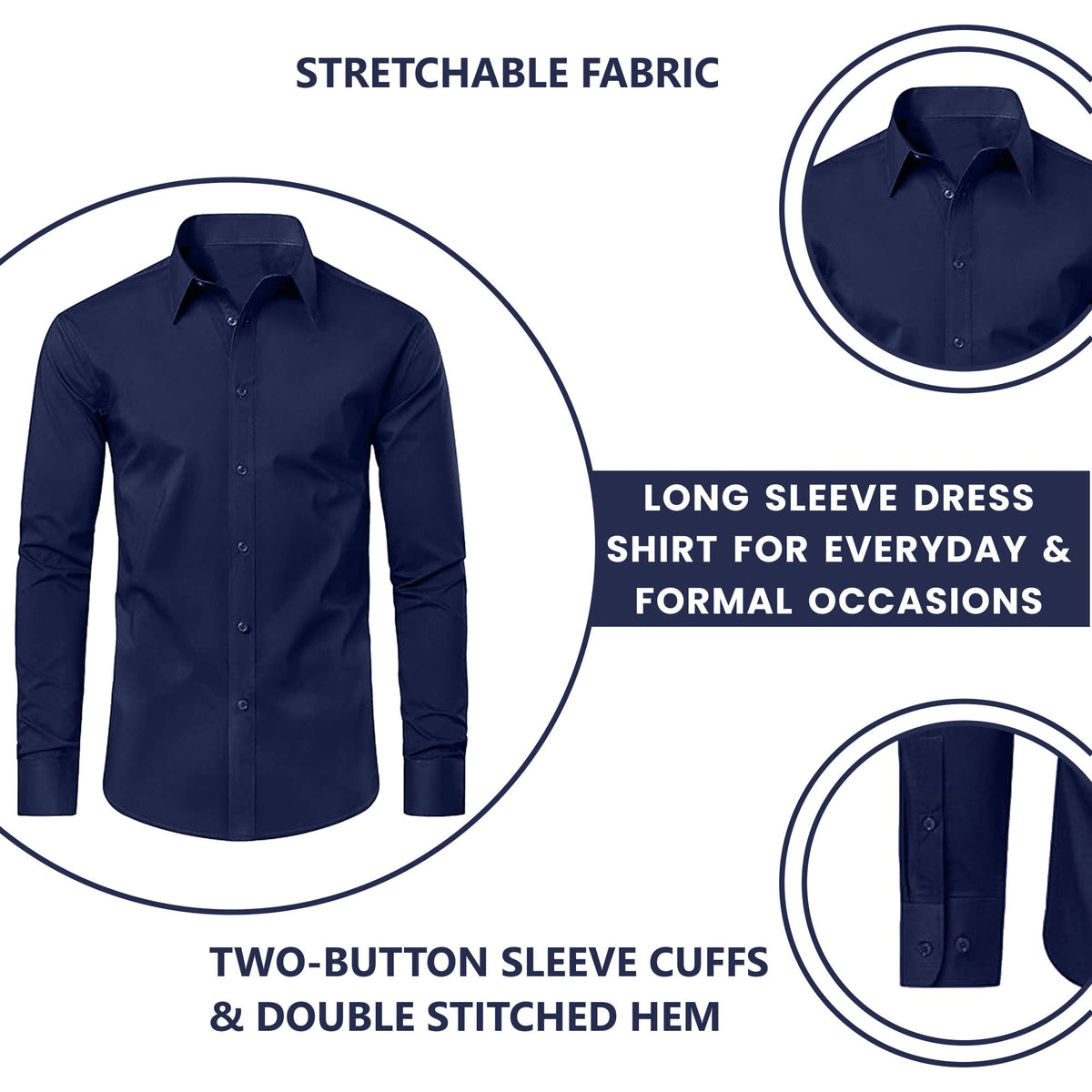 Men's Long Sleeve Untucked Stretch Dress Shirt (S-3XL): White / L