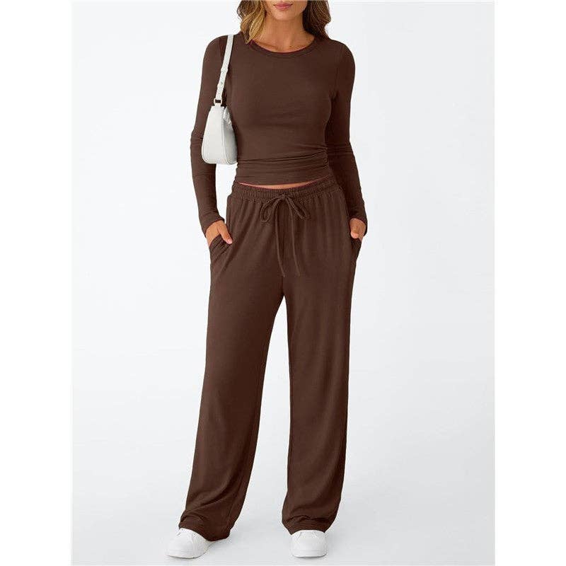 Casual Sportswear Yoga Set Long Sleeve: LIGHT COFFEE / XL