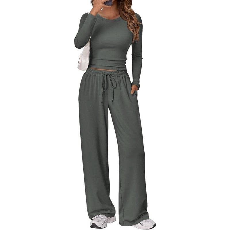 Casual Sportswear Yoga Set Long Sleeve: LIGHT COFFEE / L