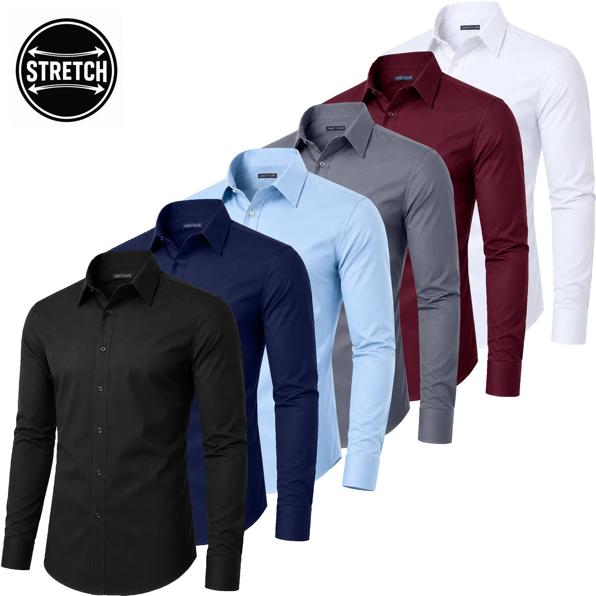 Men's Long Sleeve Untucked Stretch Dress Shirt (S-3XL): White / L