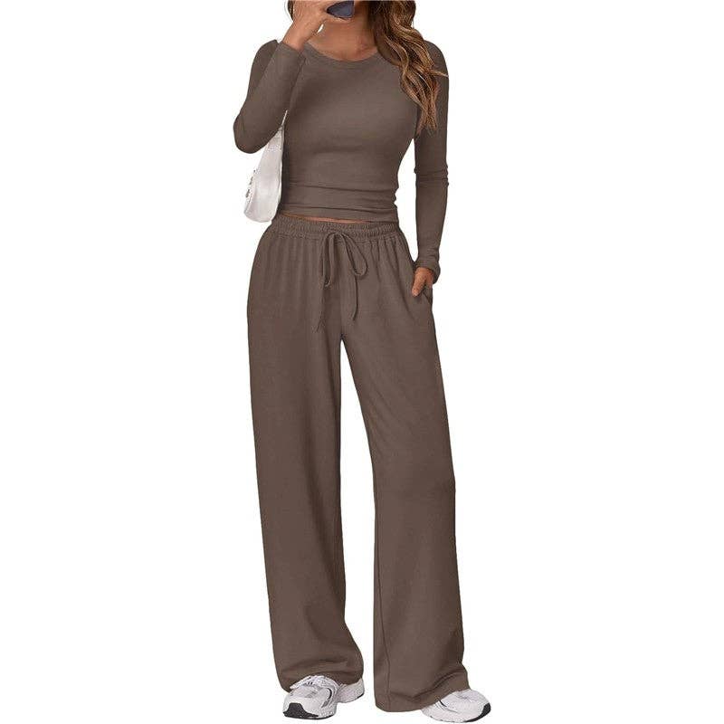 Casual Sportswear Yoga Set Long Sleeve: BLACK / M