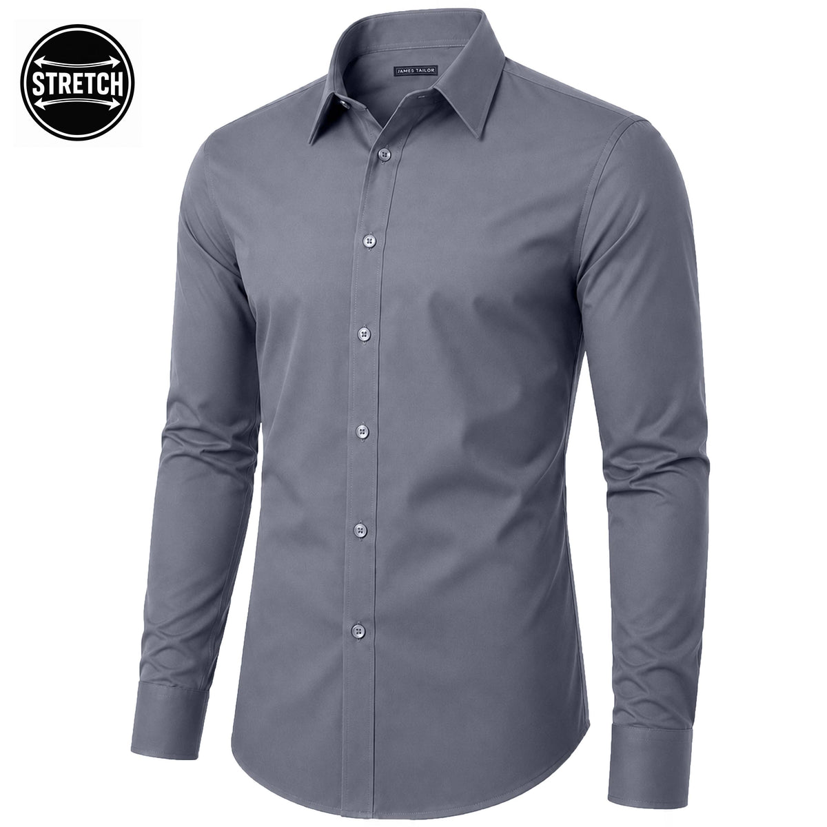 Men's Long Sleeve Untucked Stretch Dress Shirt (S-3XL): White / M