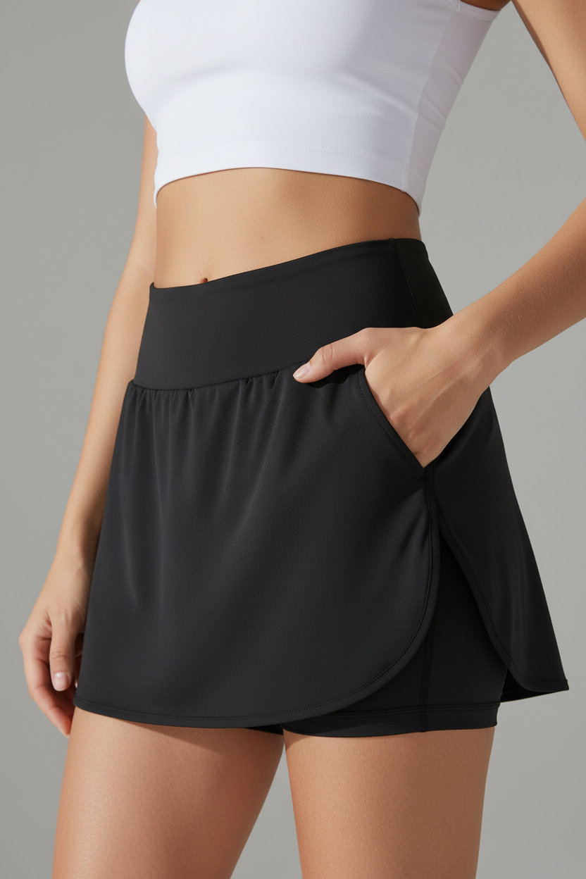 High Waist Athletic Skort Women Nylon Spandex Breathable Tennis Running Skirt with Built-In Shorts