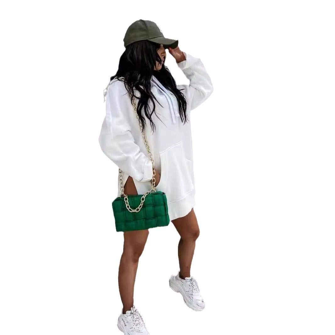 Solid Color Hooded Split Hem Midi Sweatshirt: KHAKI / XXL