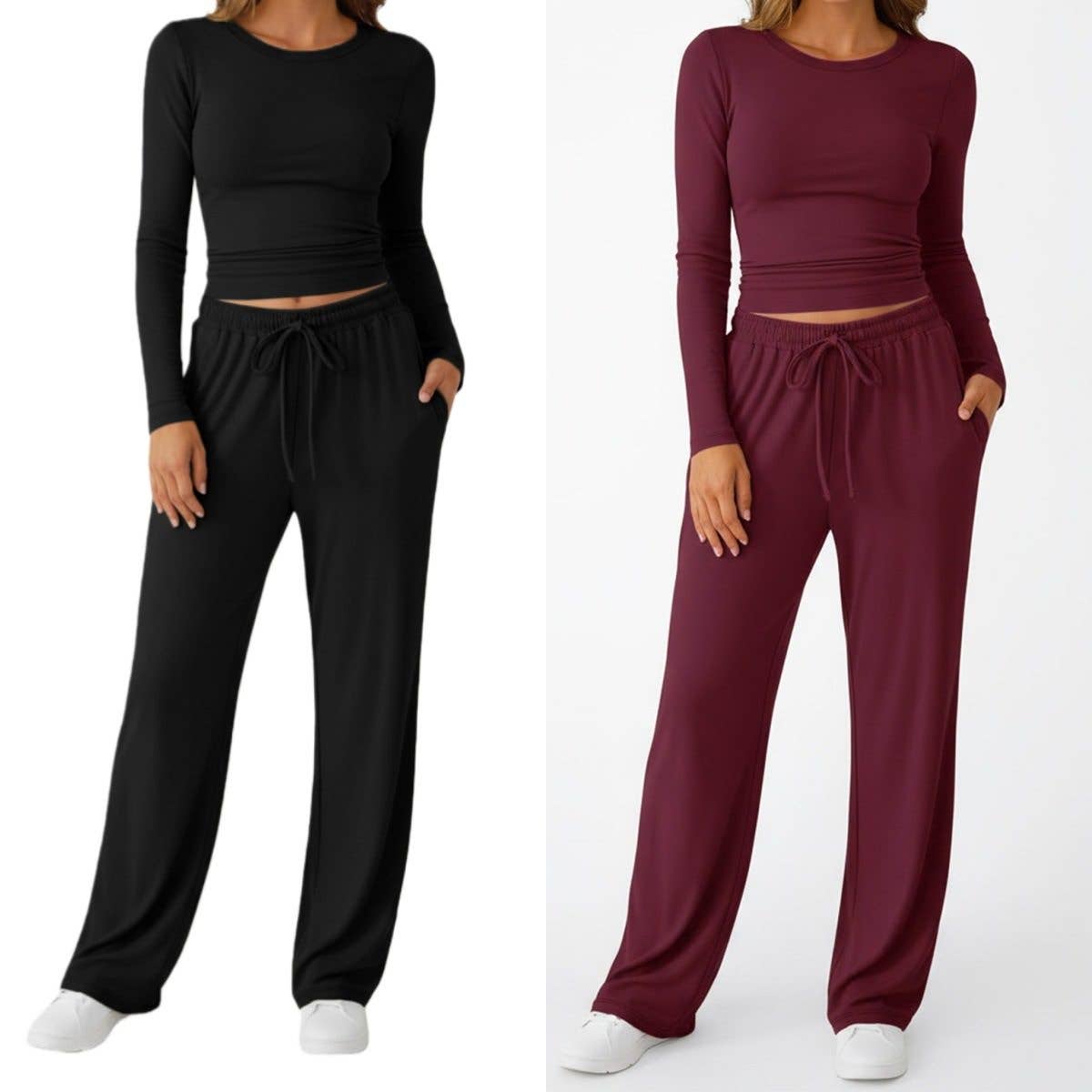 Casual Sportswear Yoga Set Long Sleeve: BLACK / XL