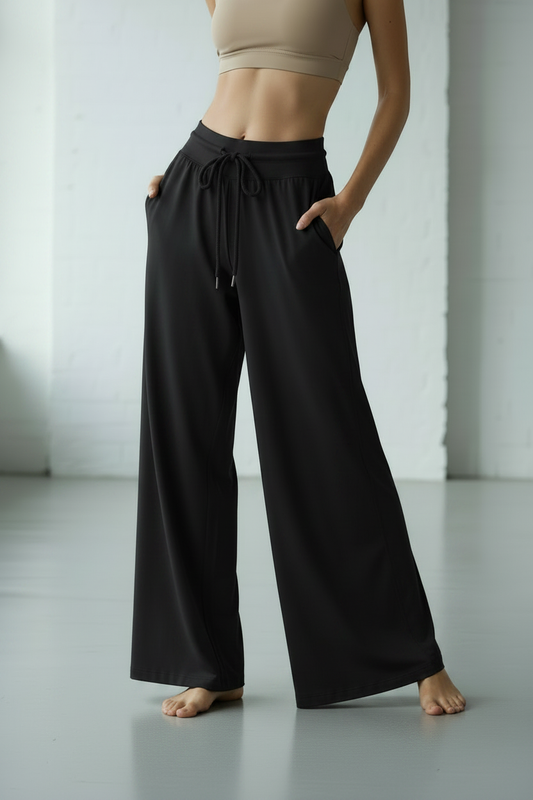 Women high waist wide leg yoga trousers in black