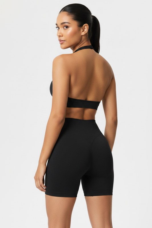 Women's Halter Backless Seamless Knitted Yoga Set – Black