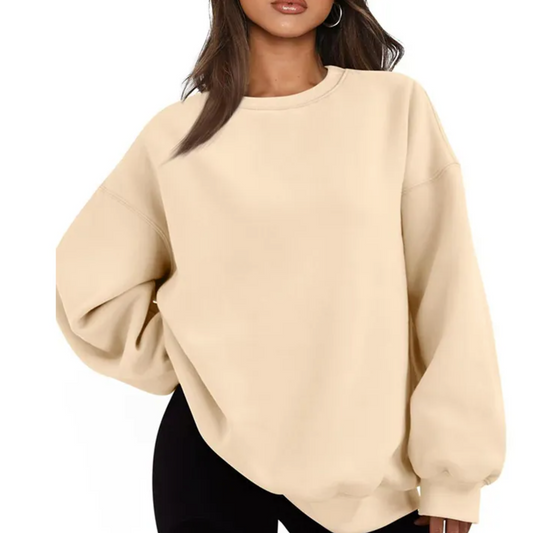 Oversized Crewneck Sweatshirt - Fleece Lined Drop Shoulder Pullover