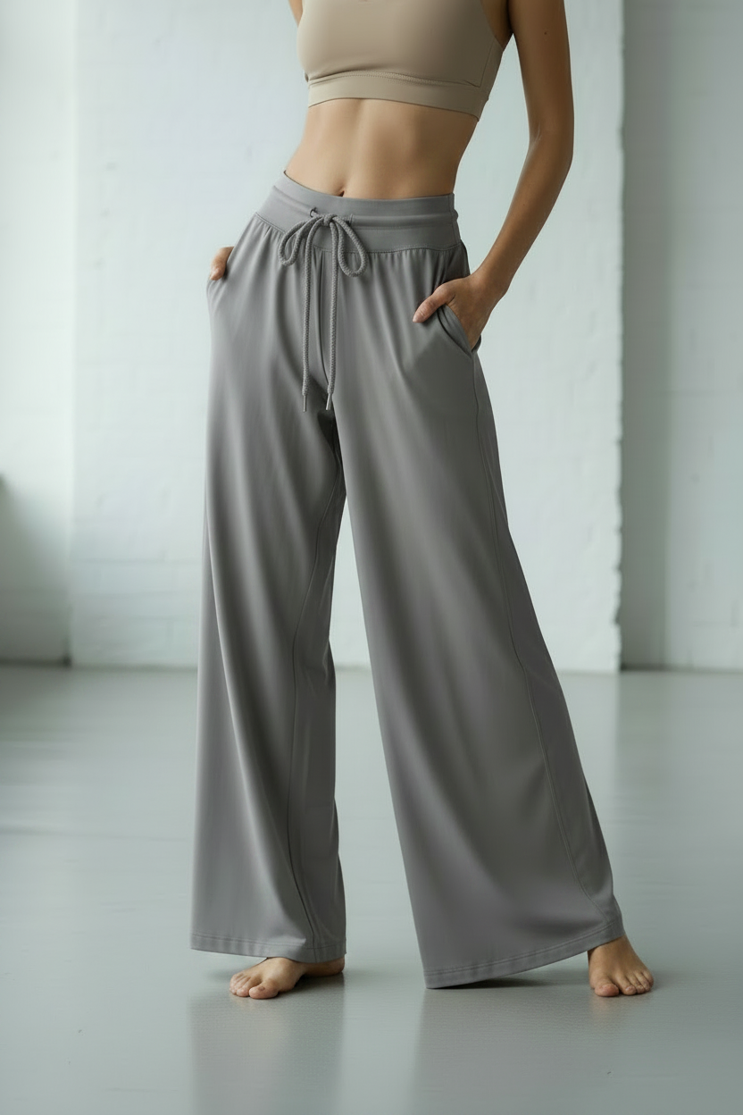 Women high waist wide leg yoga trousers in smoke