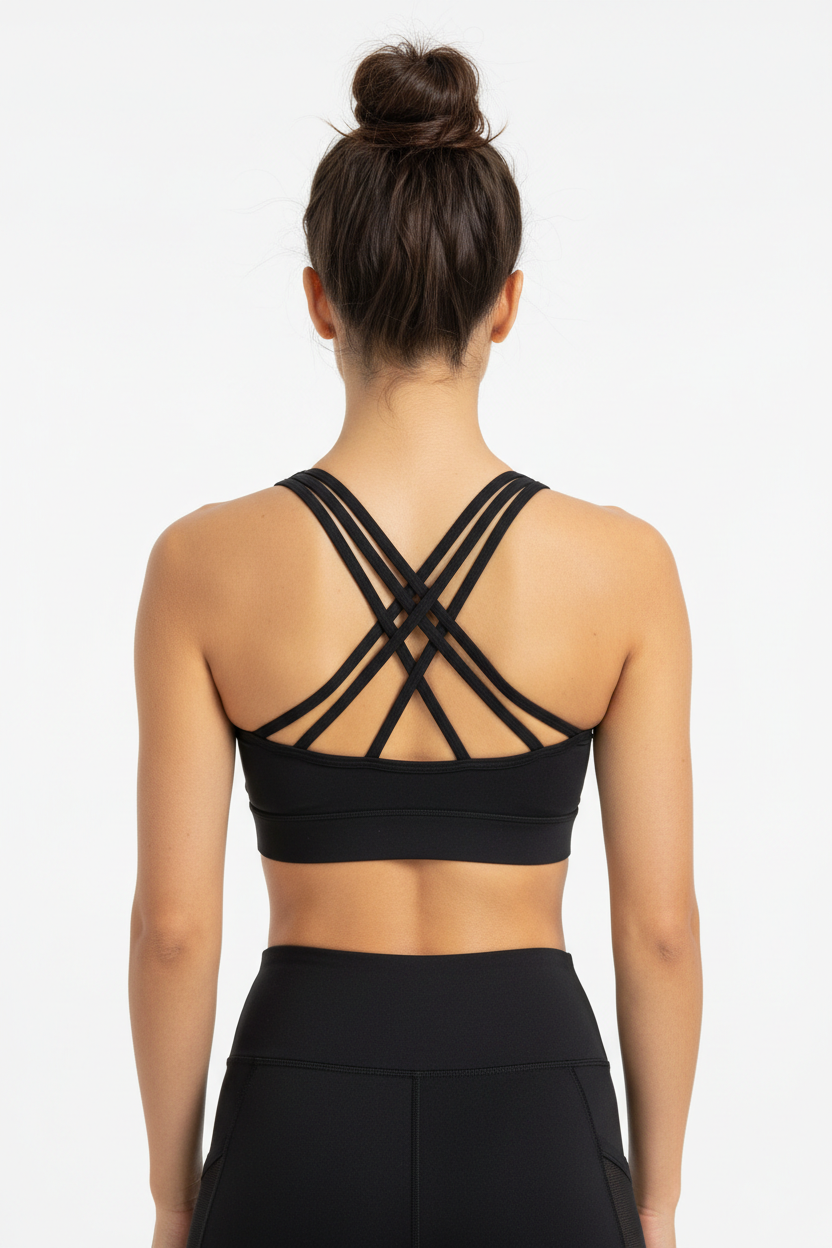 Women's Criss-Cross Back Sports Bra - Black