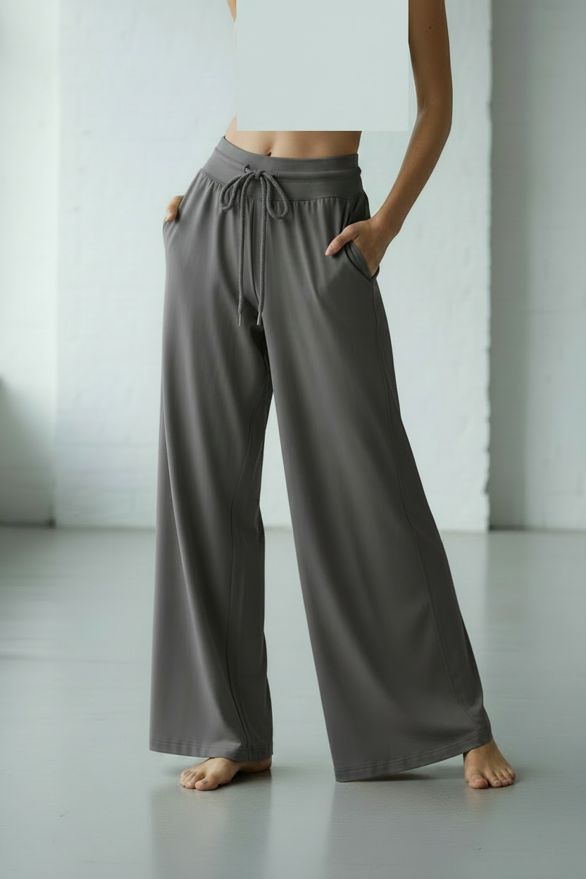 Women high waist wide leg yoga trousers in volcanic gray